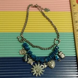 Vtg Y2k Bisou Statement Lunar Astrological Sun Hearts Necklace